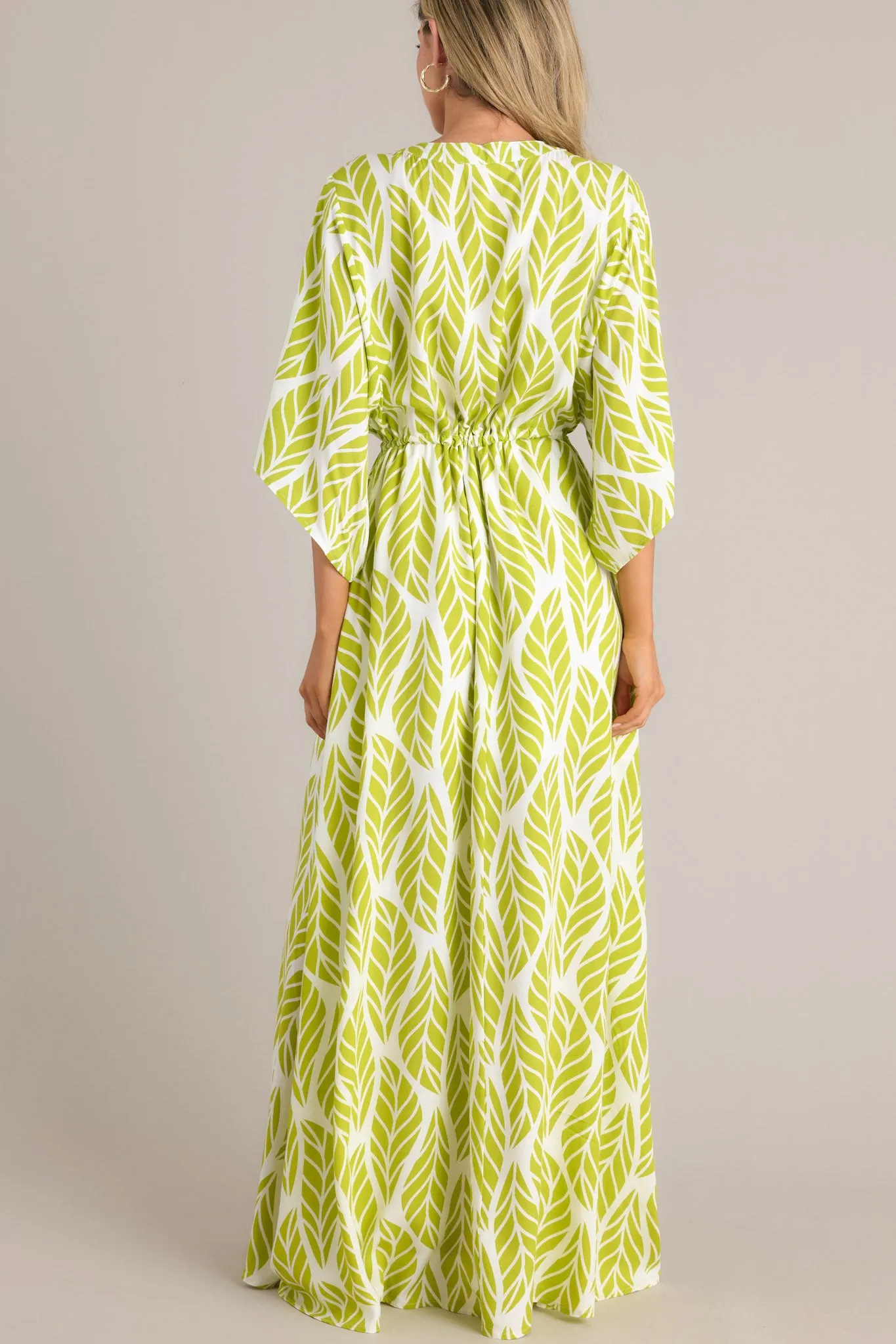 Sunset Palms Lime Green Tropical Print Button Front Maxi Dress