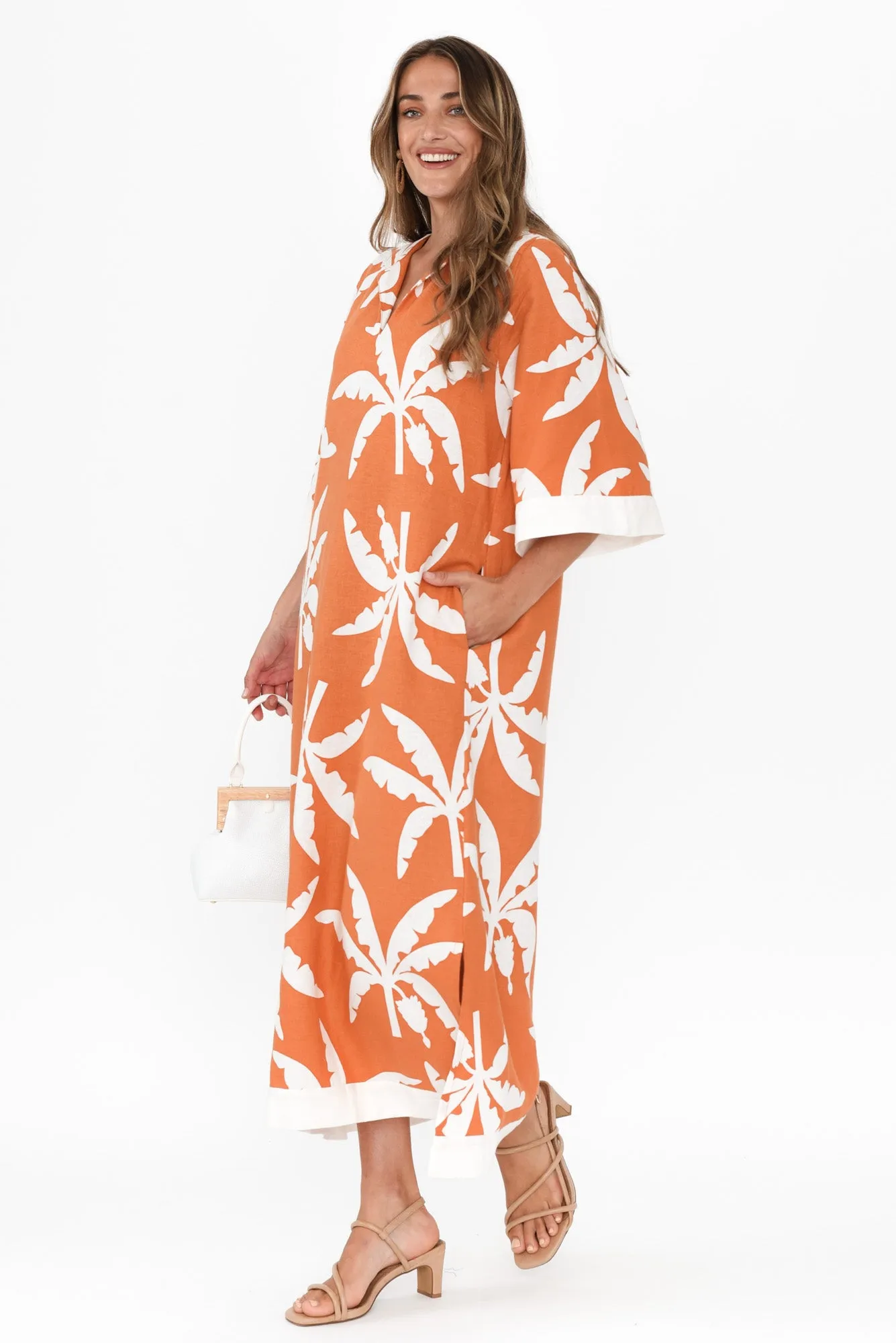 Tessie Orange Tropical Linen Kaftan