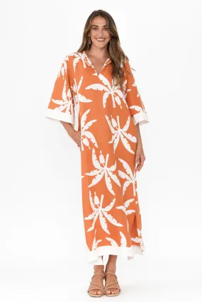 Tessie Orange Tropical Linen Kaftan