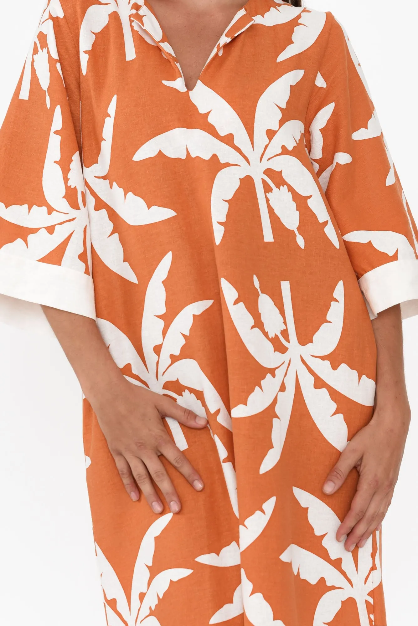 Tessie Orange Tropical Linen Kaftan