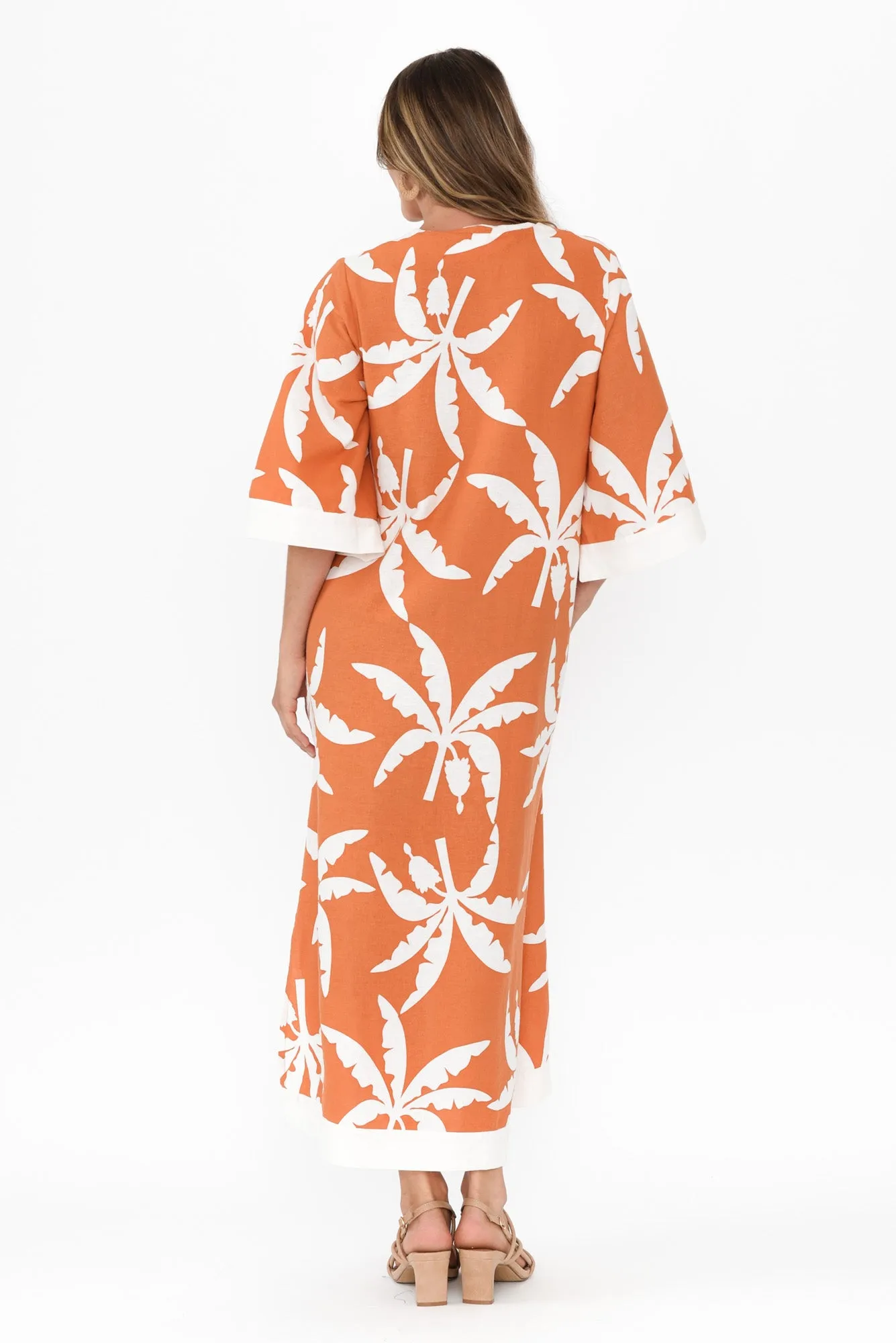 Tessie Orange Tropical Linen Kaftan