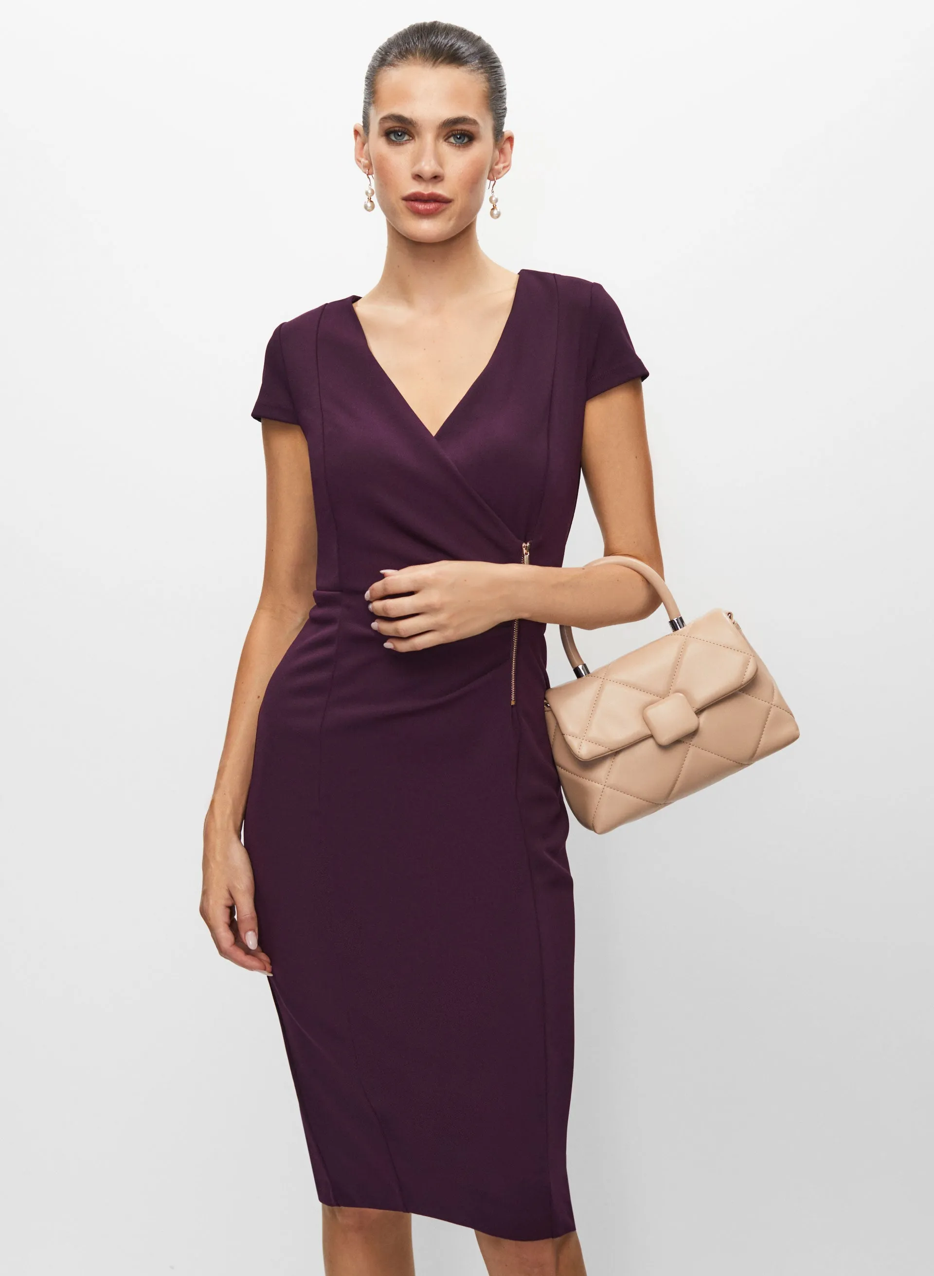 Wrap Style Zip Detail Dress